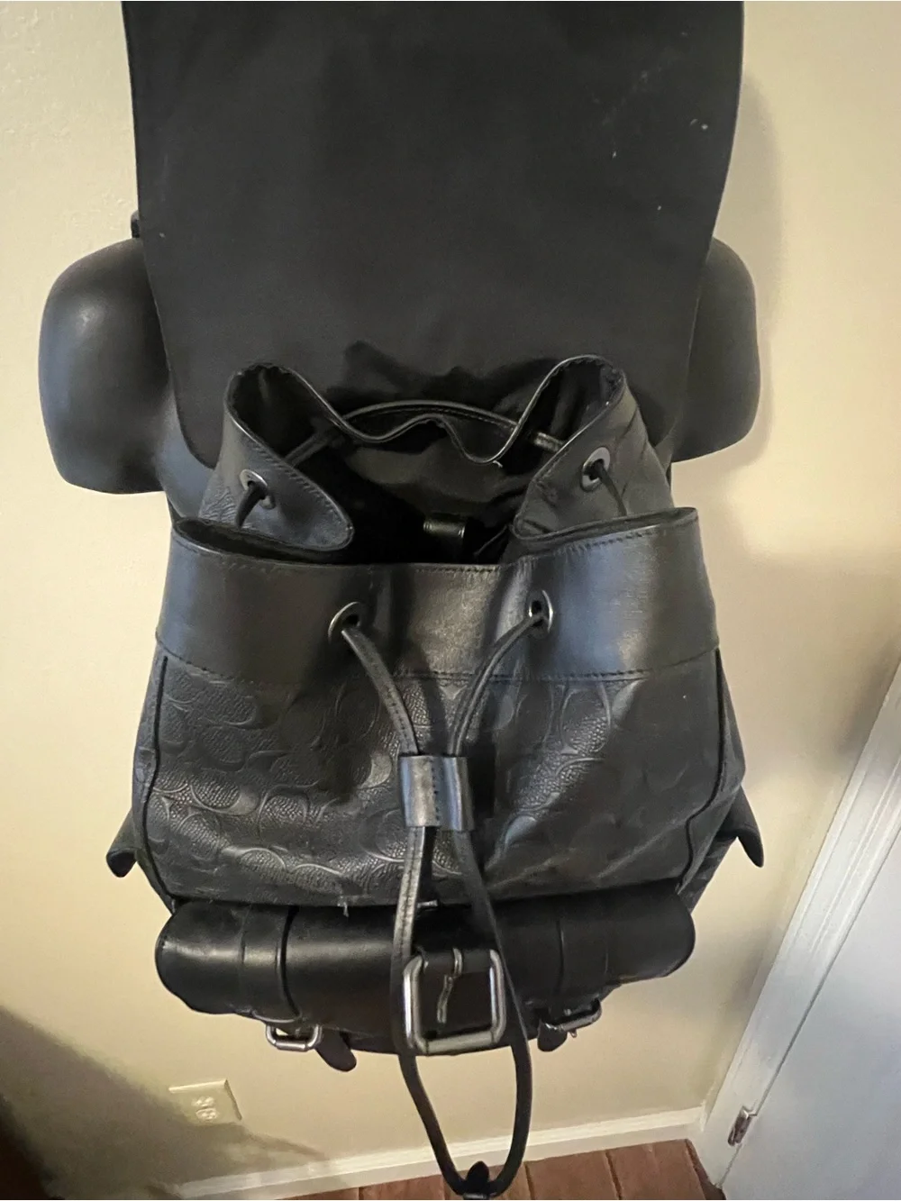 Coach Mens Hudson Backpack in Black Debossed Signature Leather